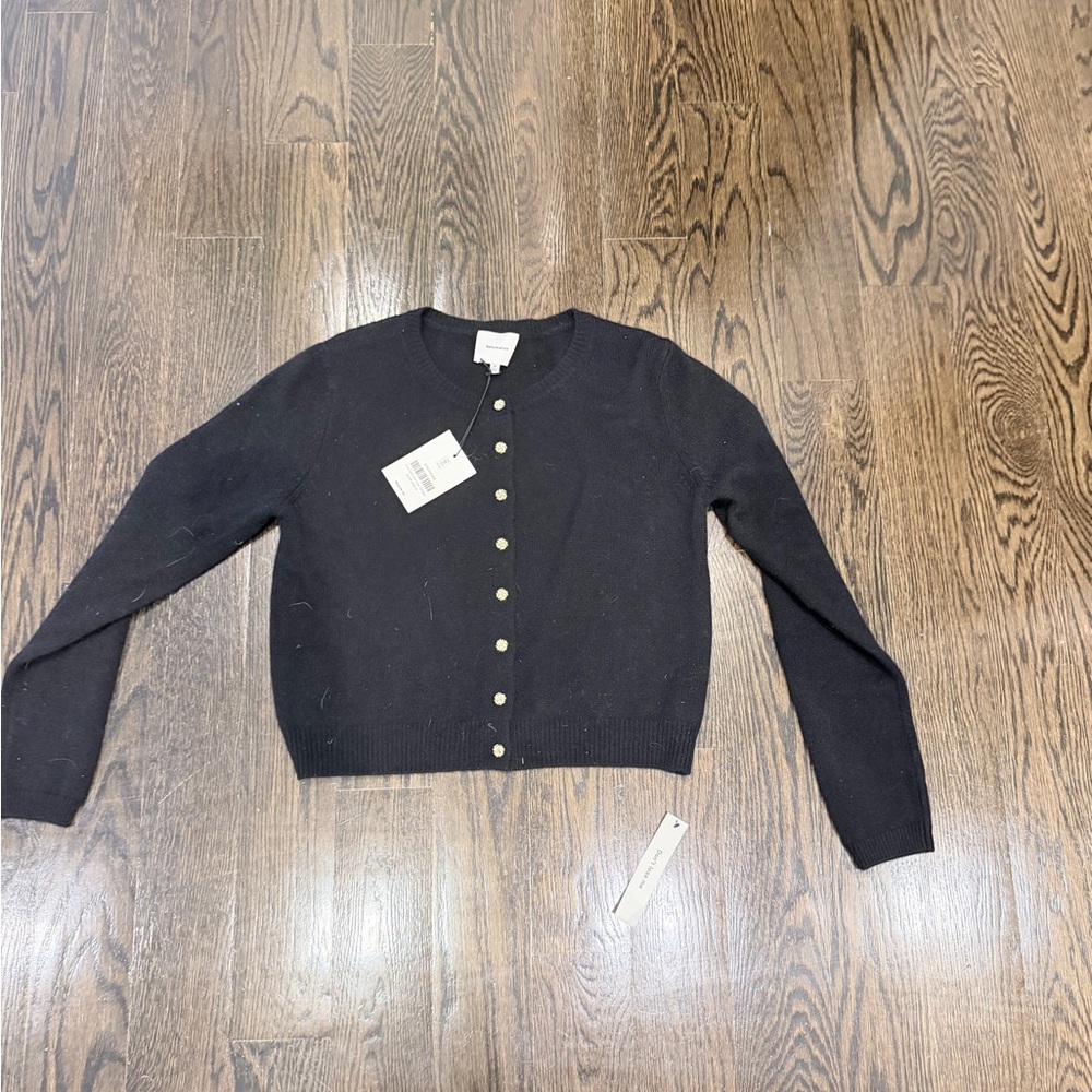 Reformation Black cashmere Crewneck Button-Up Cardigan